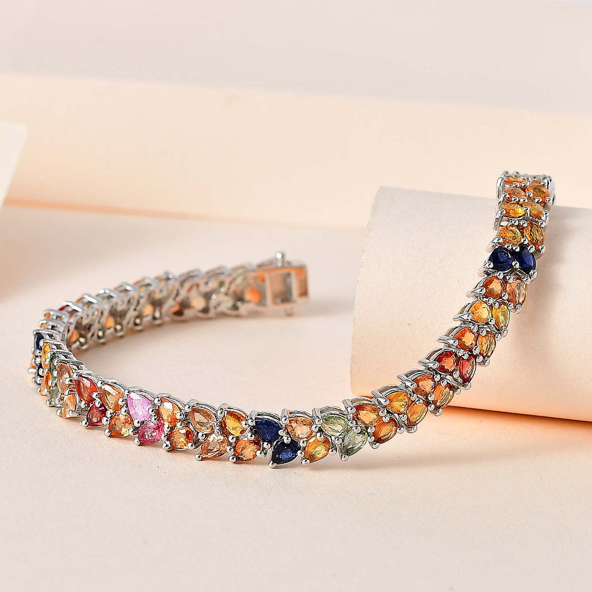 Multi Sapphire Bracelet (Size - 7) in Platinum Overlay Sterling Silver 14.69 Ct, Silver Wt. 12.60 Gms 7625958 1