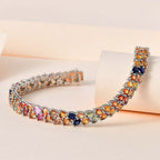 Multi Sapphire Bracelet (Size - 7) in Platinum Overlay Sterling Silver 14.69 Ct, Silver Wt. 12.60 Gms