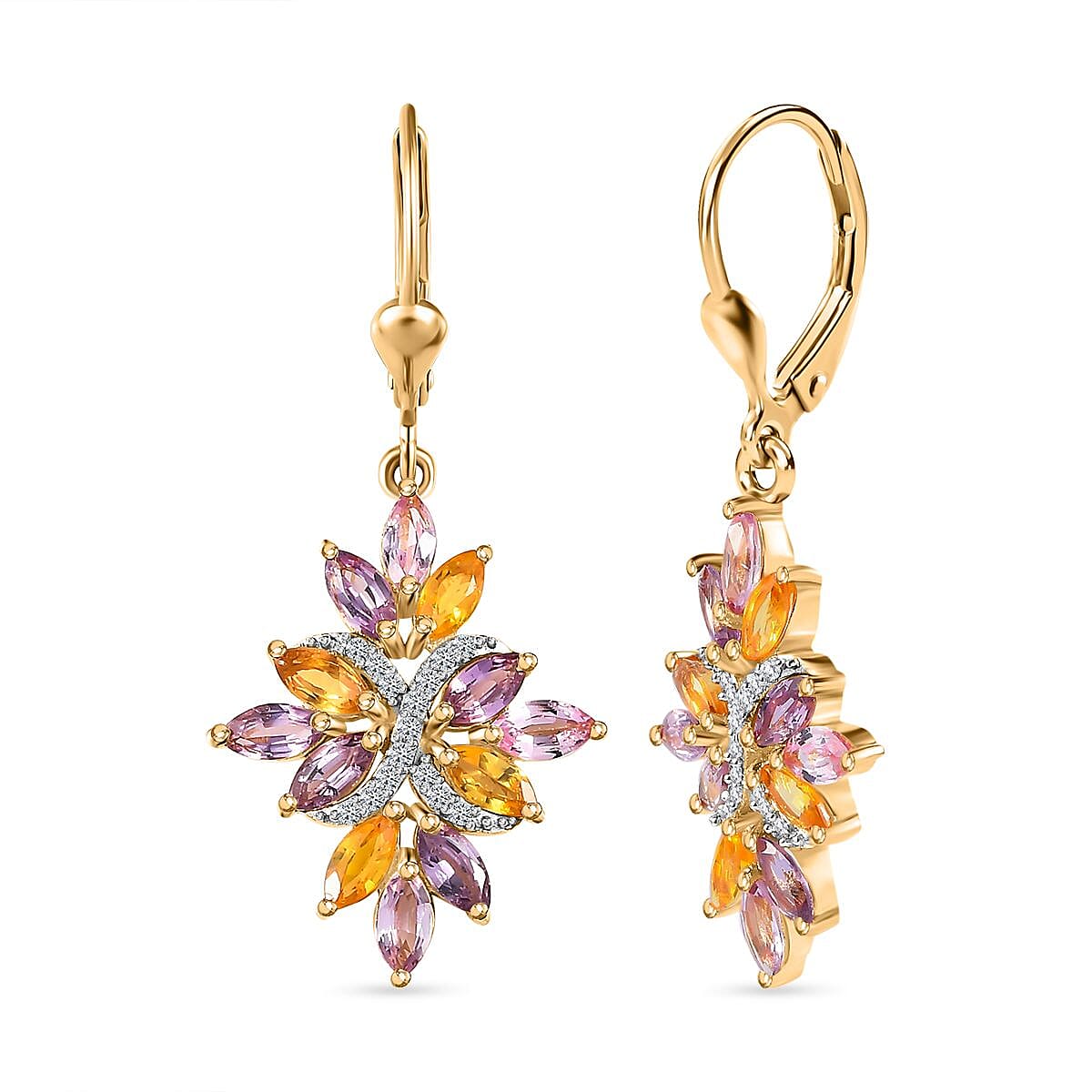 Multi Sapphire and Natural Zircon Earrings in 18K Vermeill Yellow Gold Plated Sterling Silver 4.68 Ct. 7619171 0