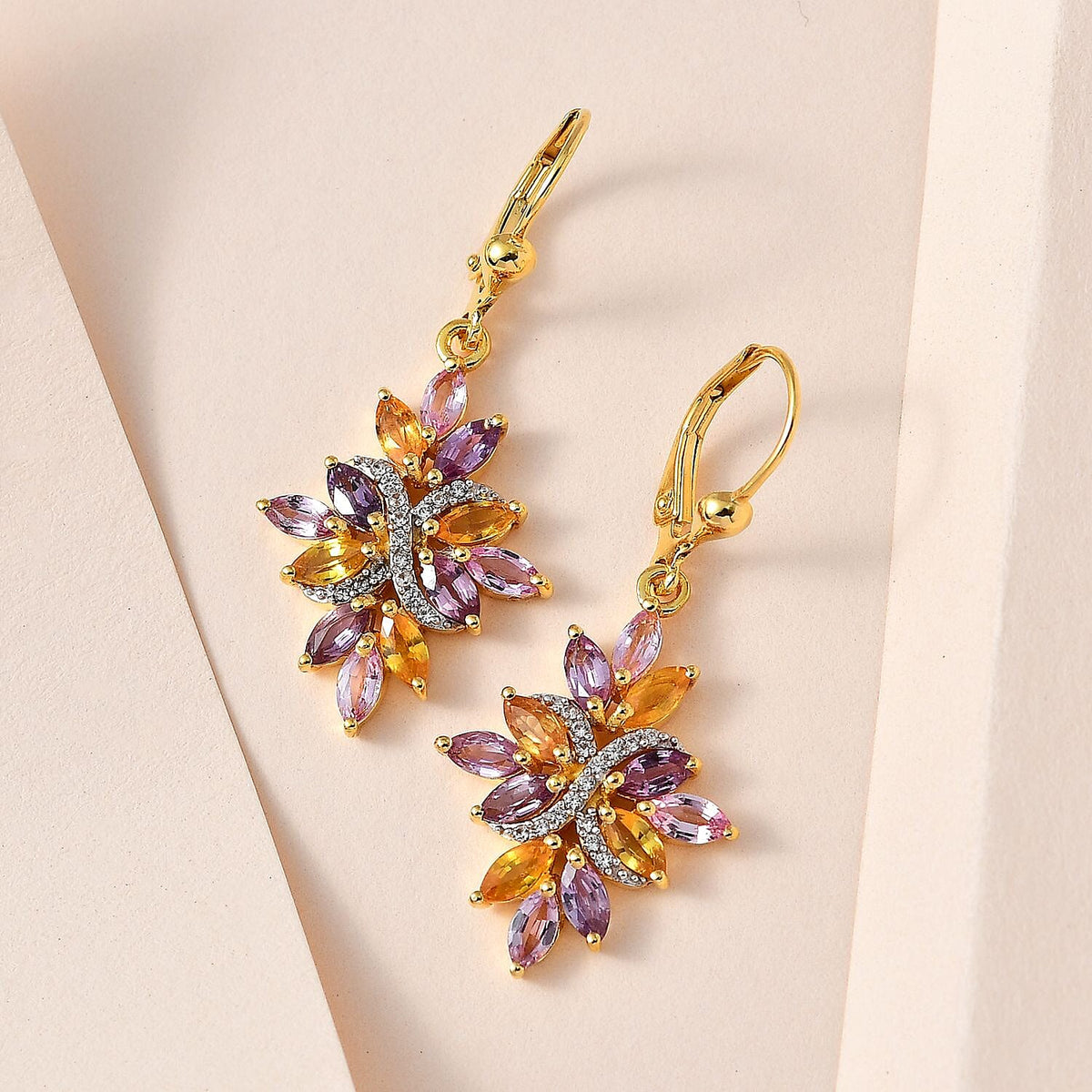 Multi Sapphire and Natural Zircon Earrings in 18K Vermeill Yellow Gold Plated Sterling Silver 4.68 Ct. 7619171 2