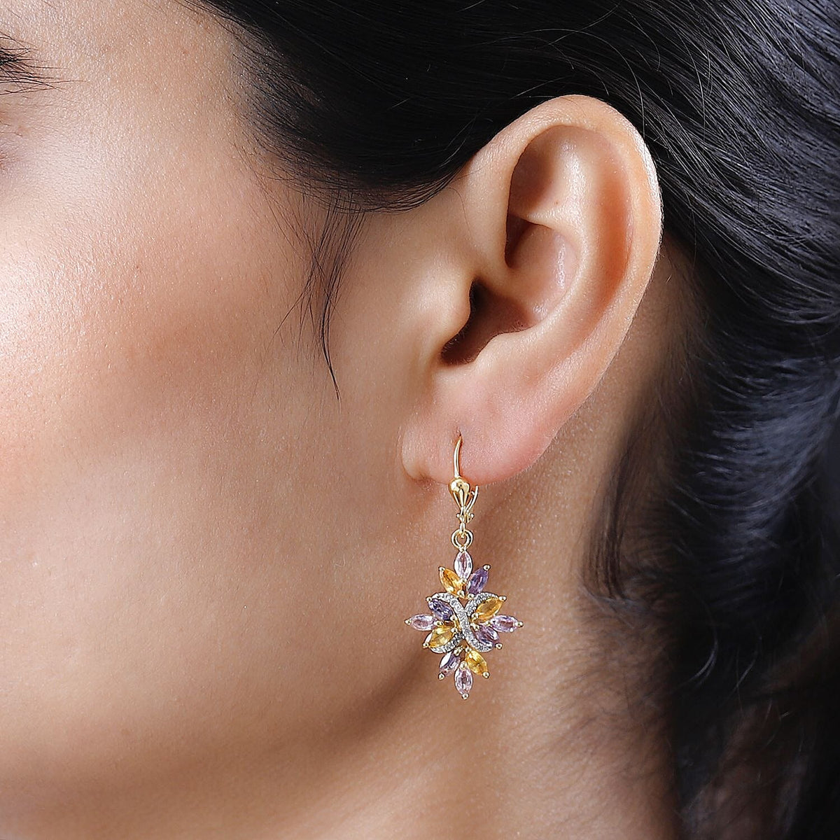 Multi Sapphire and Natural Zircon Earrings in 18K Vermeill Yellow Gold Plated Sterling Silver 4.68 Ct. 7619171 3