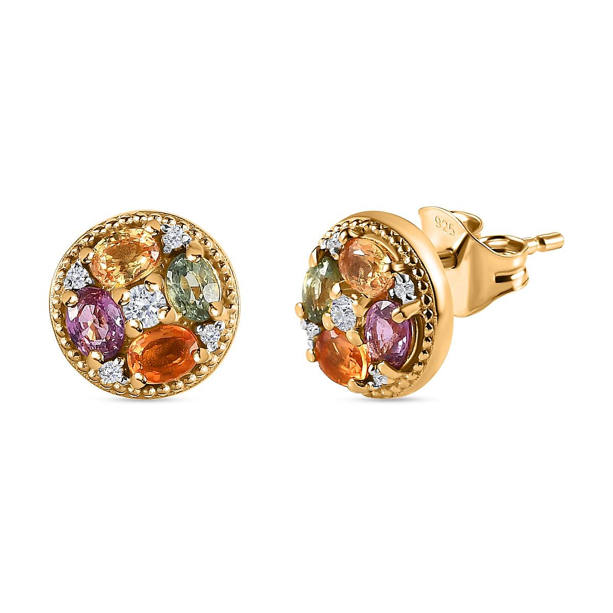 Multi Sapphire &amp; Natural Zircon Earrings in 18K Vermeil YG Plated Sterling Silver 2.15 Ct 7616280 0