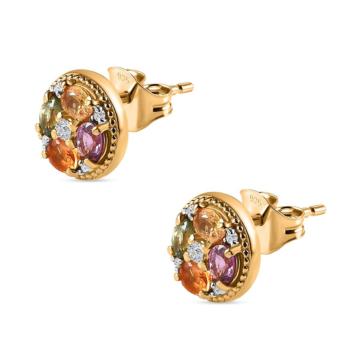 Multi Sapphire &amp; Natural Zircon Earrings in 18K Vermeil YG Plated Sterling Silver 2.15 Ct 7616280 4