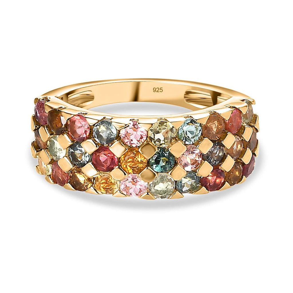 Multi-Tourmaline Cluster Ring in 18K Vermeil YG Sterling Silver 2.20 Ct