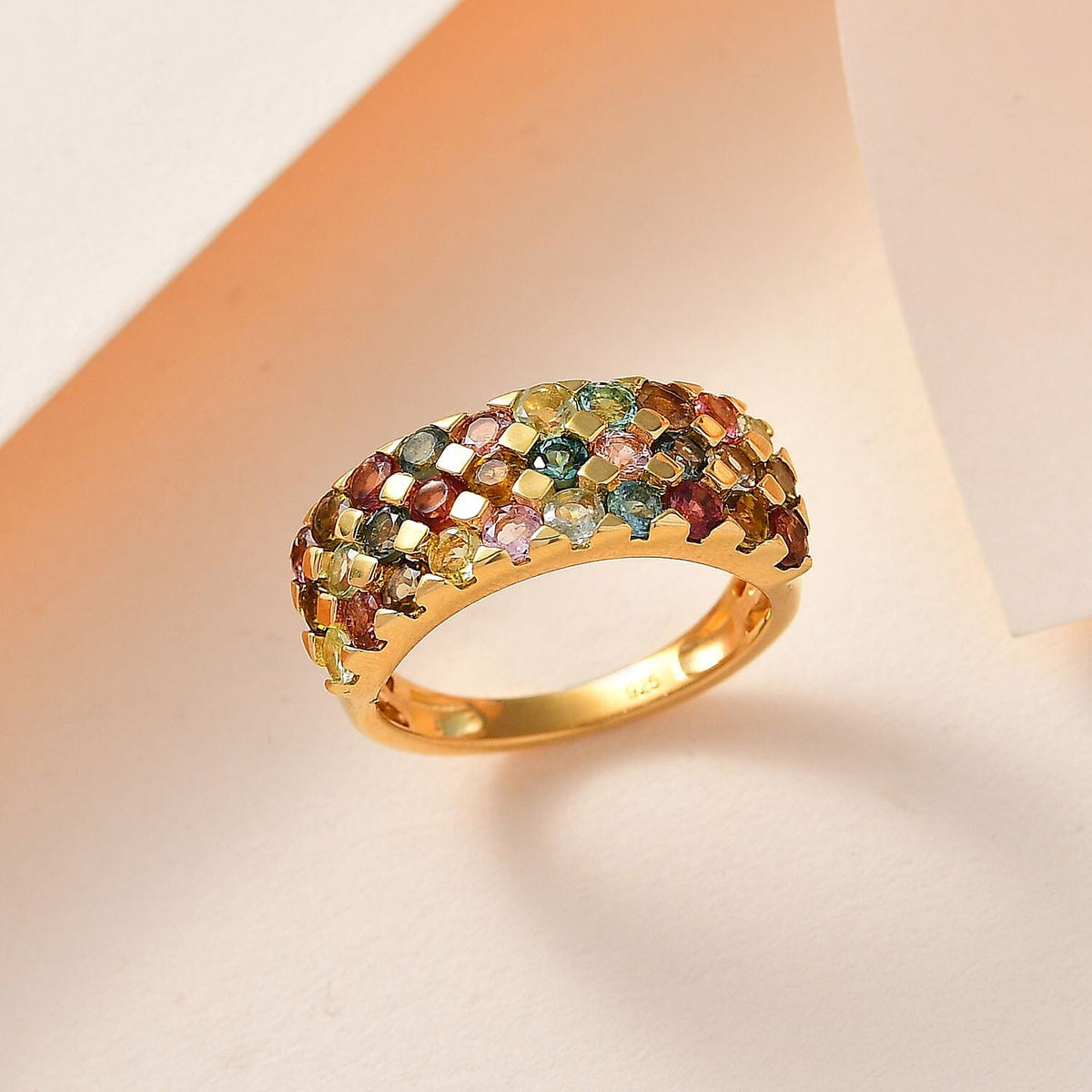 Multi-Tourmaline Cluster Ring in 18K Vermeil Yellow Gold Plated Sterling Silver, Silver Wt. 5 Gms  2.190  Ct. 7631627 2