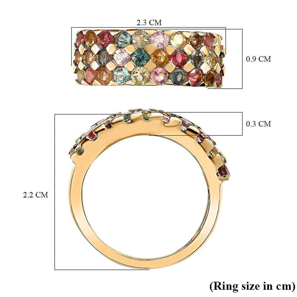 Multi-Tourmaline Cluster Ring in 18K Vermeil YG Sterling Silver 2.20 Ct