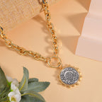 Cable Sunburst Necklace (Size - 20-2) in Dual Tone