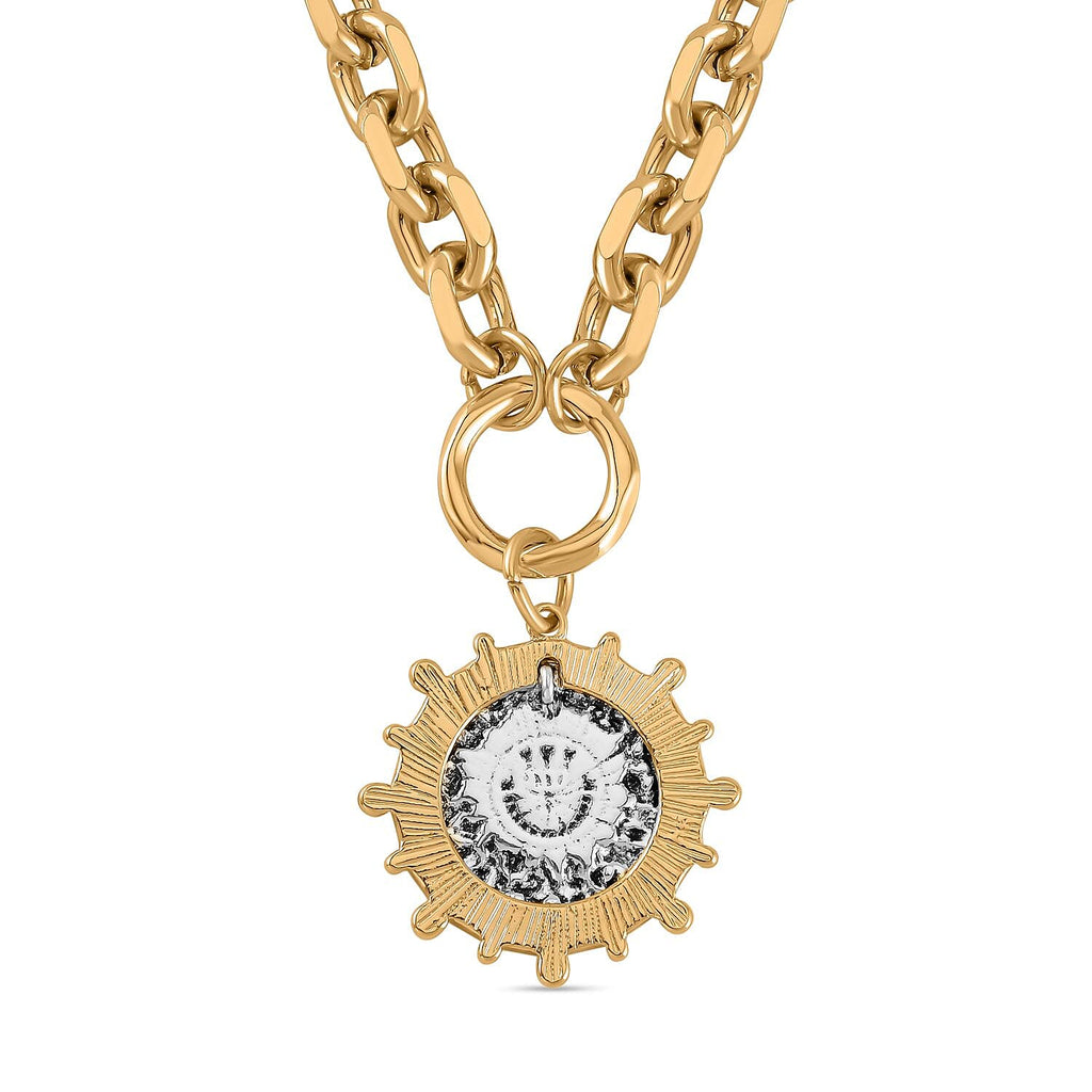 Cable Sunburst Necklace (Size - 20-2) in Dual Tone
