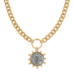 Curb Link Sunburst Necklace (Size - 20-2) in Dual Tone