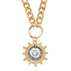 Curb Link Sunburst Necklace (Size - 20-2) in Dual Tone