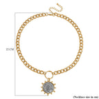 Curb Link Sunburst Necklace (Size - 20-2) in Dual Tone