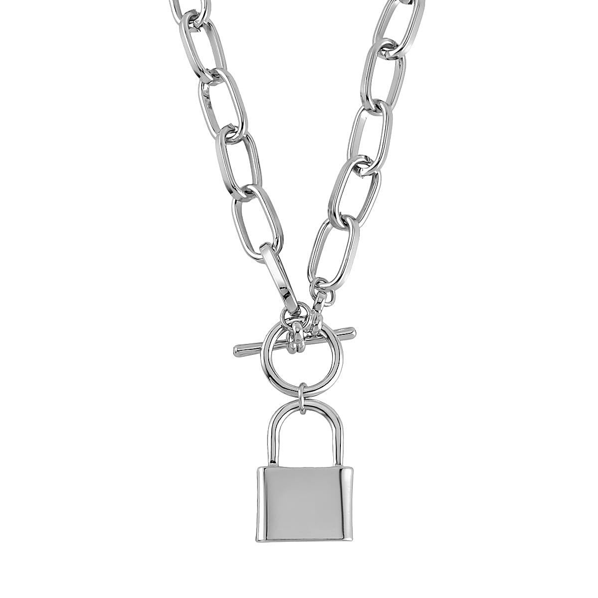 Designer Inspired - Toggle Paperclip Chain Padlock Necklace (Size - 20) With T-Bar Clasp 7642215 3