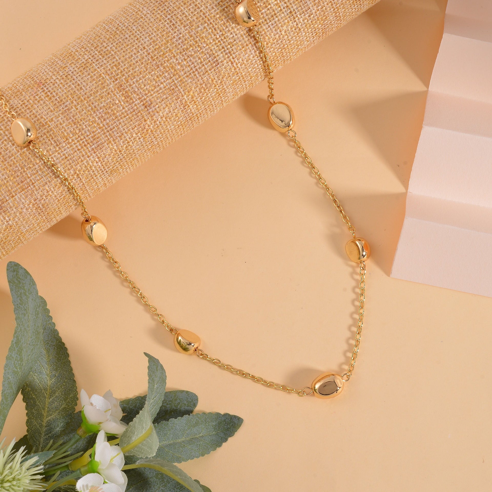 Designer Inspired - Pebble Station Necklace (Size - 29-2.50 Ext) in Yellow Gold Tone 7642440 2