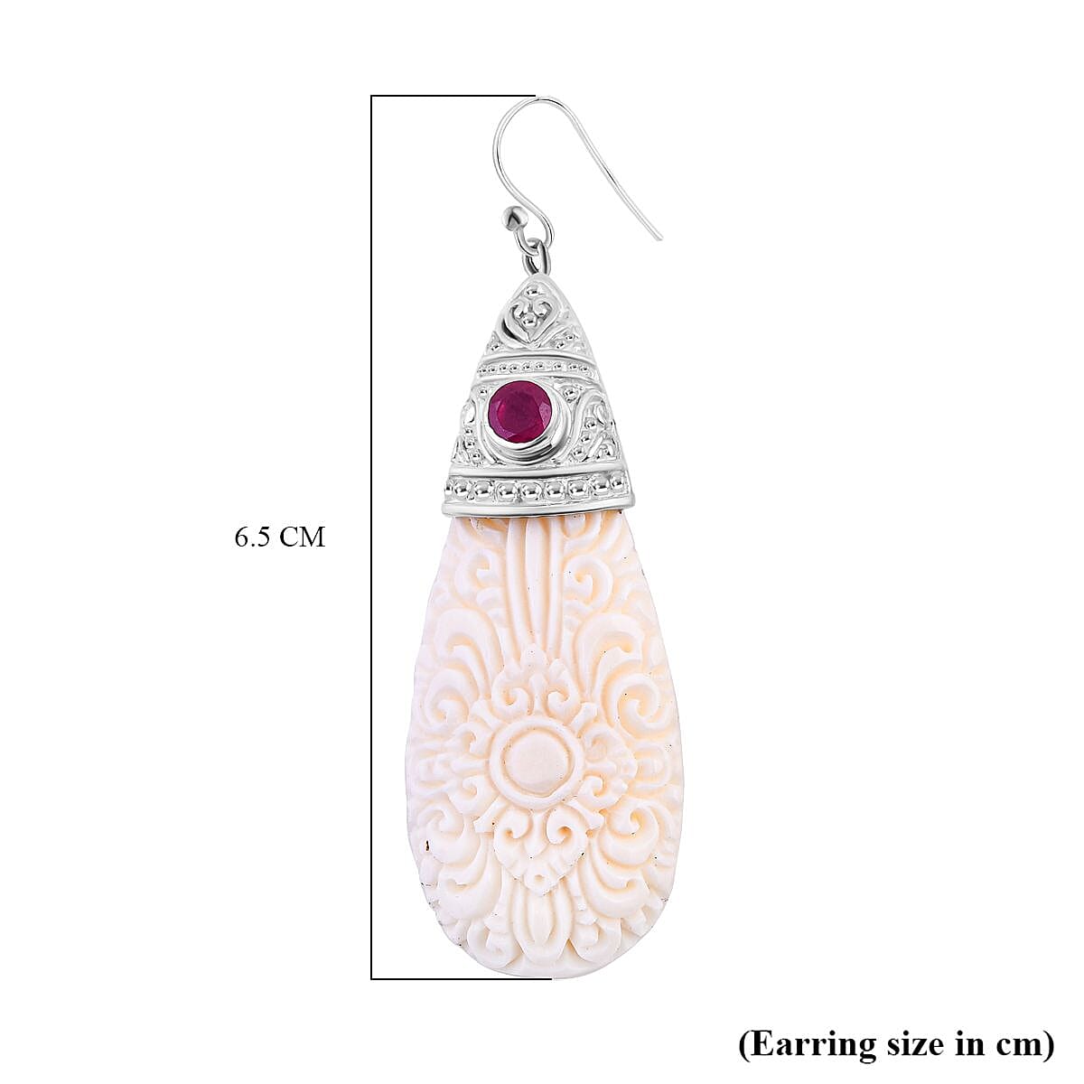Royal Bali Collection - Ox Bone &amp; Ruby Teardrop Earrings  Sterling Silver 25.60 Ct 7620788 5