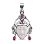 Royal Bali Princess Collection - Ox Bone & Ruby (FF) Pendant in Sterling Silver 2.14 Ct, Silver Wt 7.80 GM