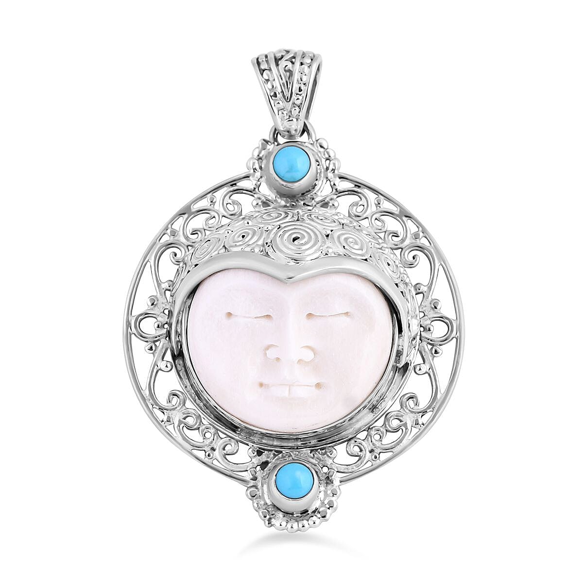 Royal Bali Collection - Bali Princess &amp; &amp; Arizona Sleeping Beauty Turquoise Pendant, Silver Wt. 10.00 Gms 7619667 0