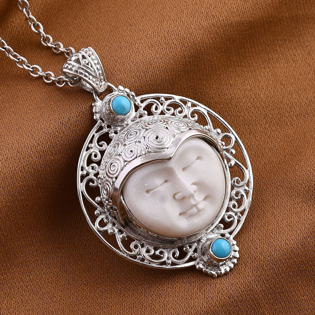 Royal Bali Collection - Bali Princess &amp; &amp; Arizona Sleeping Beauty Turquoise Pendant, Silver Wt. 10.00 Gms 7619667 1