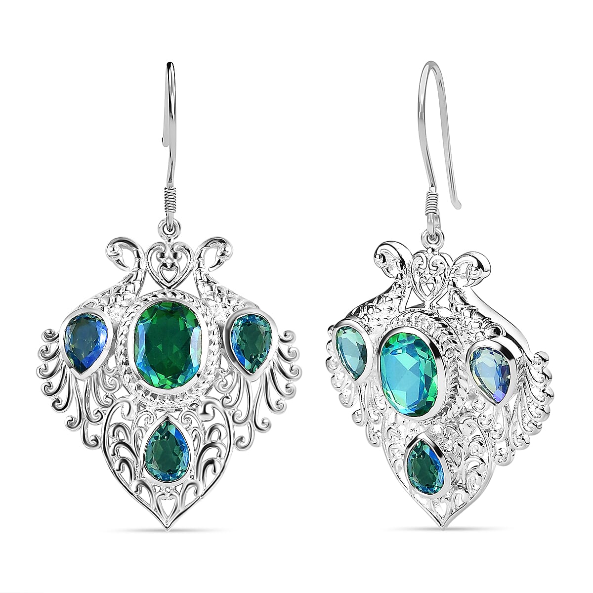 Peacock Triplet Quartz Solitaire Hook Earring in Sterling Silver 10.79 Ct. 7572889 0