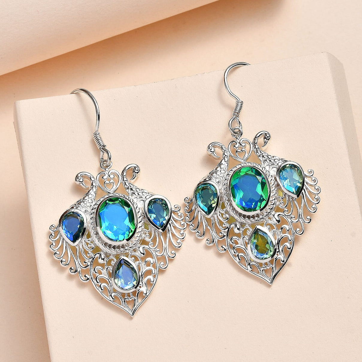 Peacock Triplet Quartz Solitaire Hook Earring in Sterling Silver 10.79 Ct. 7572889 1
