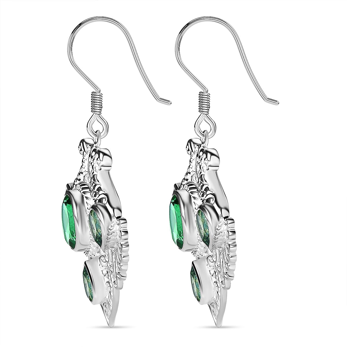 Peacock Triplet Quartz Solitaire Hook Earring in Sterling Silver 10.79 Ct. 7572889 4