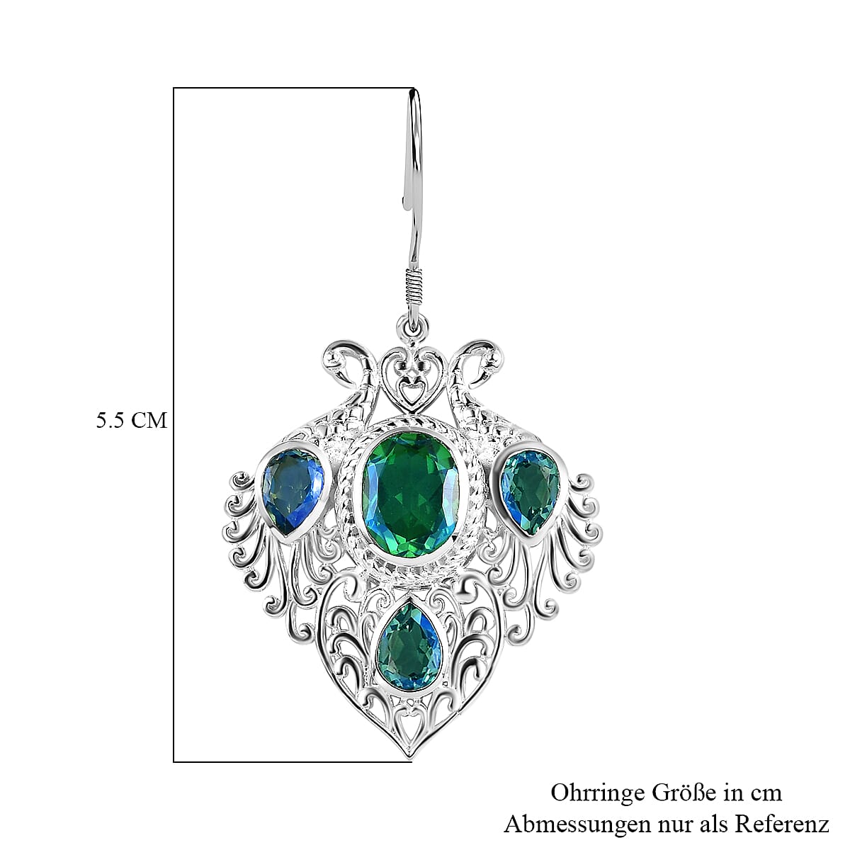 Peacock Triplet Quartz Solitaire Hook Earring in Sterling Silver 10.79 Ct. 7572889 5