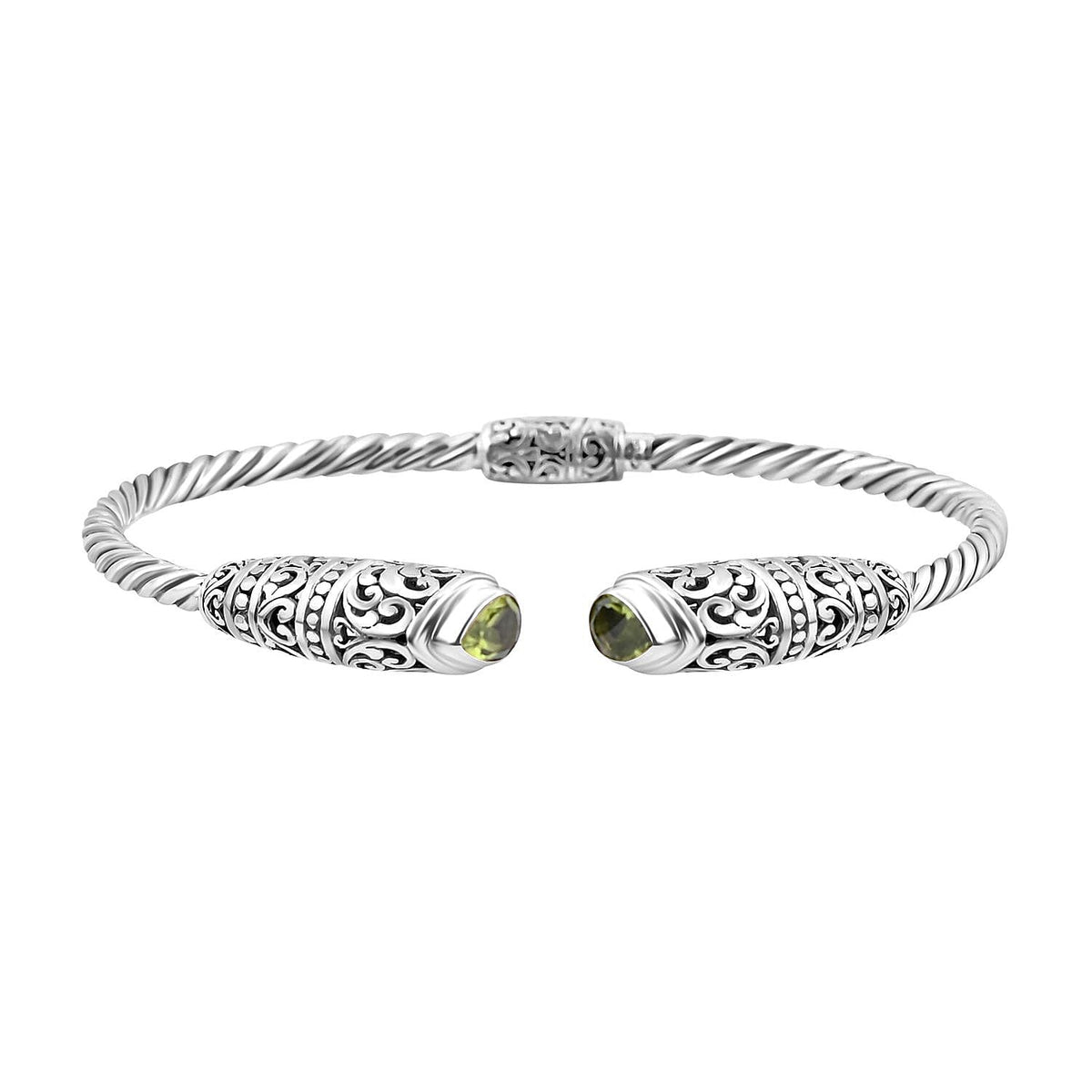 Royal Bali Collection Hebei Peridot Cuff Bangle (Size - 7.0) in Sterling Silver 1.50 Ct, Silver Wt. 15.00 Gms 7684352 0