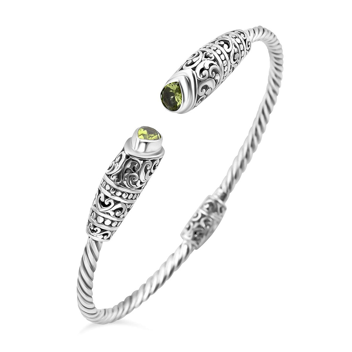 Royal Bali Collection Hebei Peridot Cuff Bangle (Size - 7.0) in Sterling Silver 1.50 Ct, Silver Wt. 15.00 Gms 7684352 3