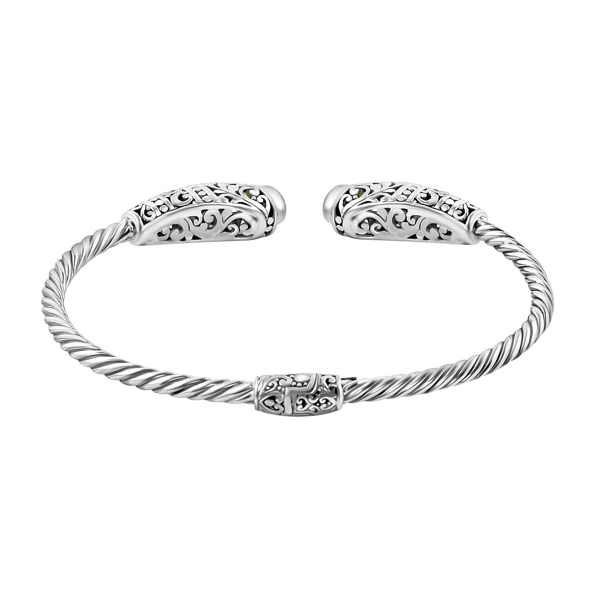Royal Bali Collection Hebei Peridot Cuff Bangle (Size - 7.0) in Sterling Silver 1.50 Ct, Silver Wt. 15.00 Gms 7684352 4