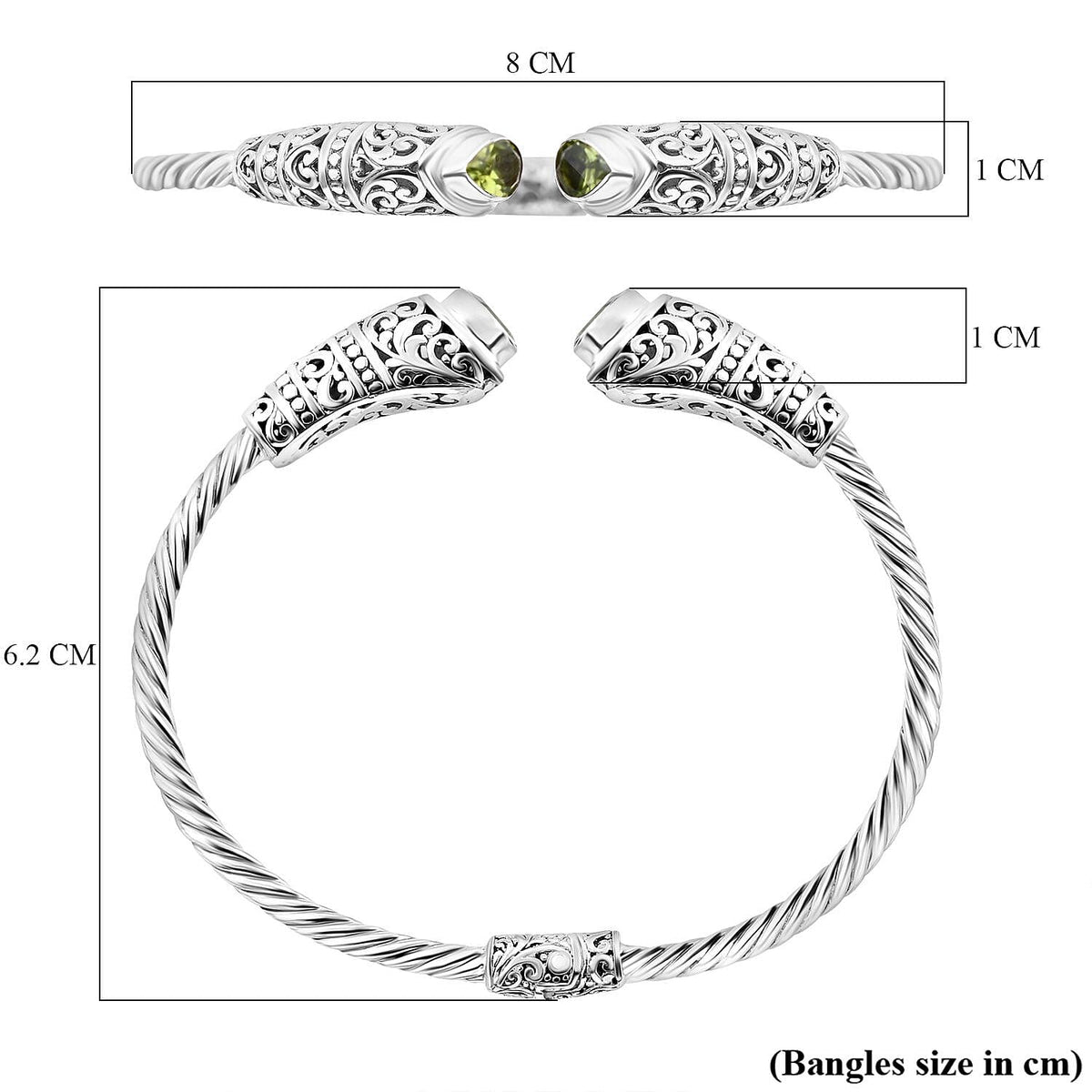 Royal Bali Collection Hebei Peridot Cuff Bangle (Size - 7.0) in Sterling Silver 1.50 Ct, Silver Wt. 15.00 Gms 7684352 5