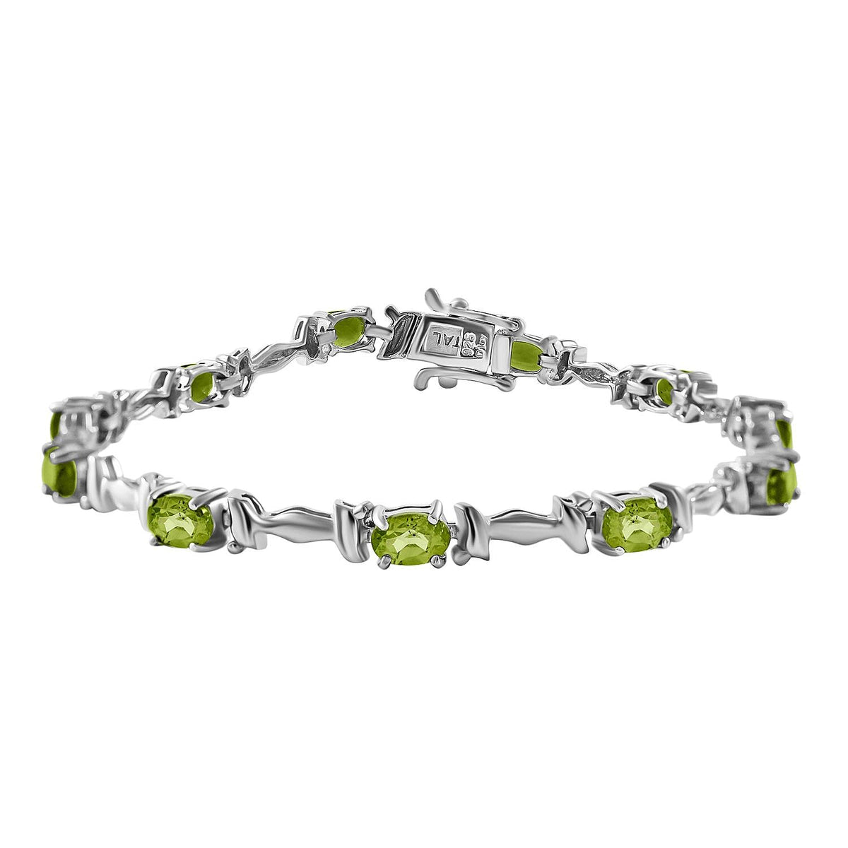 Hebei Peridot Tennis Bracelet (Size - 7.5) in Rhodium Overlay Sterling Silver 5.47 Ct, Silver Wt 9.00 GM 7638120 0