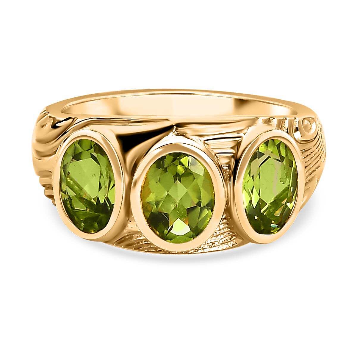 Hebei Peridot 3 Stone Ring in 18K Vermeil Yellow Gold Plated Sterling Silver 2.50 Ct 7579988 0