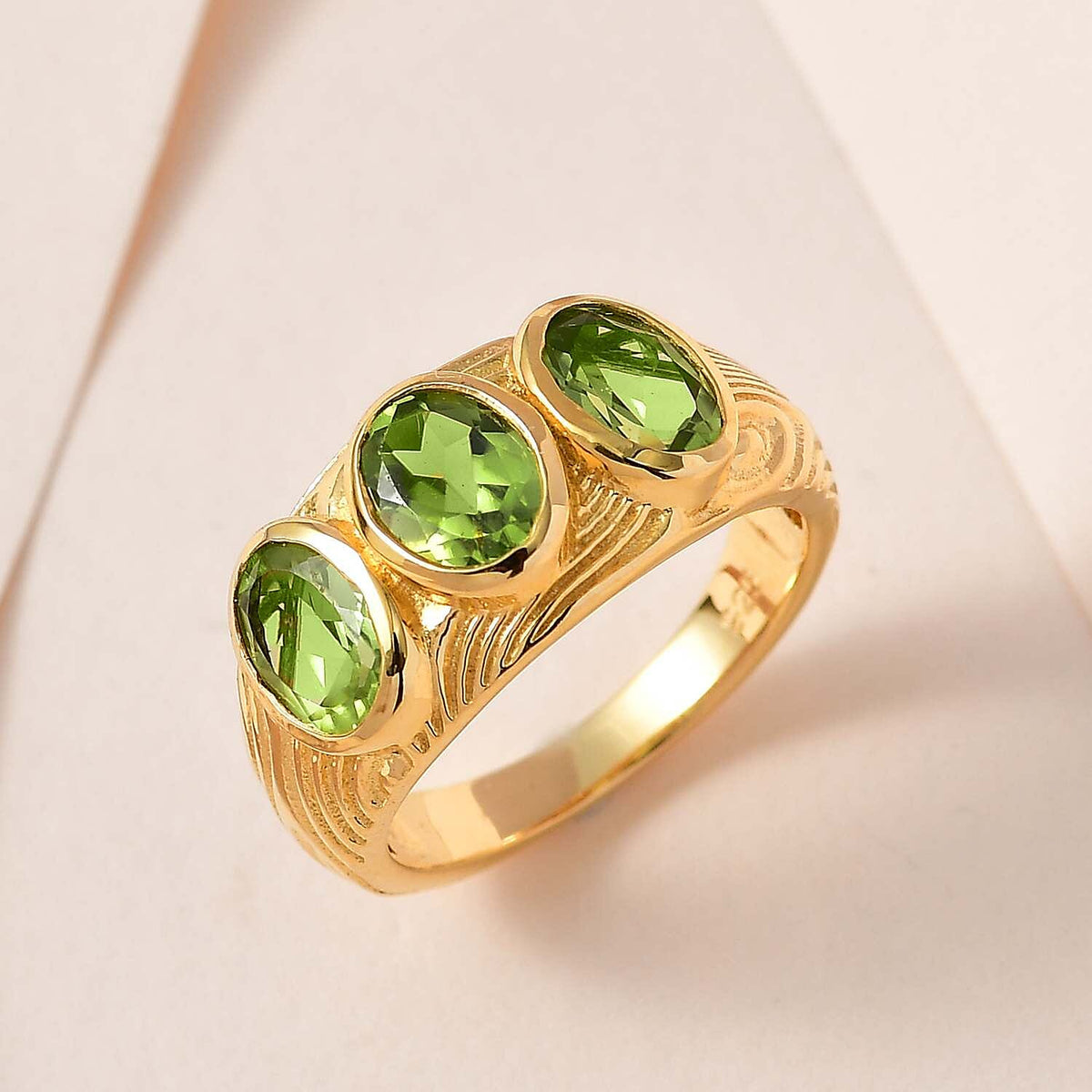 Hebei Peridot 3 Stone Ring in 18K Vermeil Yellow Gold Plated Sterling Silver 2.50 Ct 7579988 2