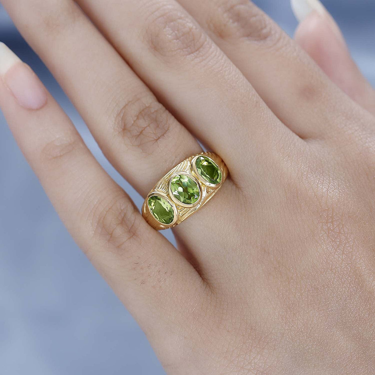 Hebei Peridot 3 Stone Ring in 18K Vermeil Yellow Gold Plated Sterling Silver 2.50 Ct 7579988 3