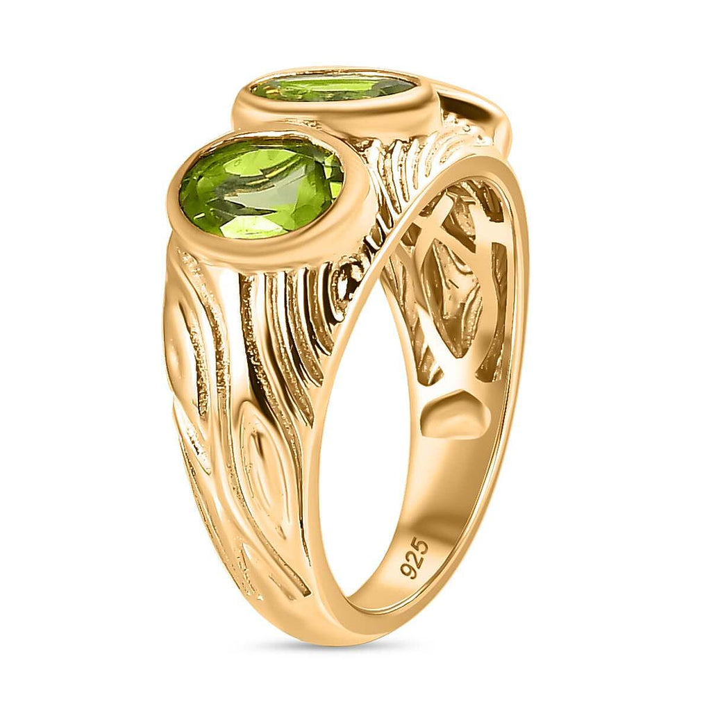 Hebei Peridot 3 Stone Ring in 18K Vermeil Yellow Gold Plated Sterling Silver 2.50 Ct
