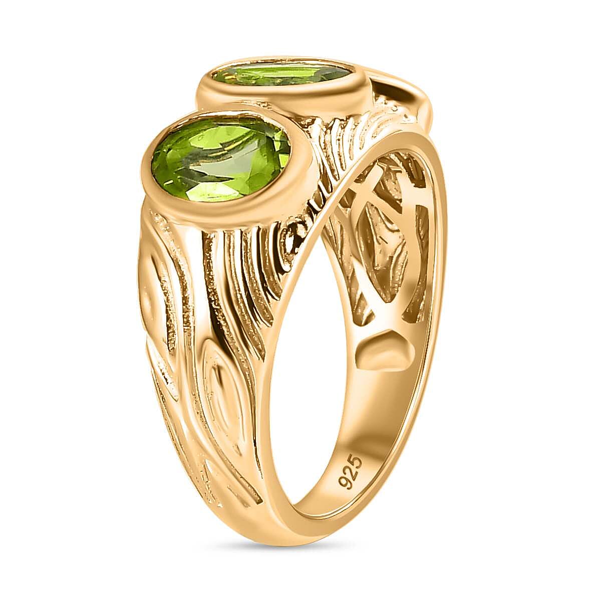 Hebei Peridot 3 Stone Ring in 18K Vermeil Yellow Gold Plated Sterling Silver 2.50 Ct 7579988 4