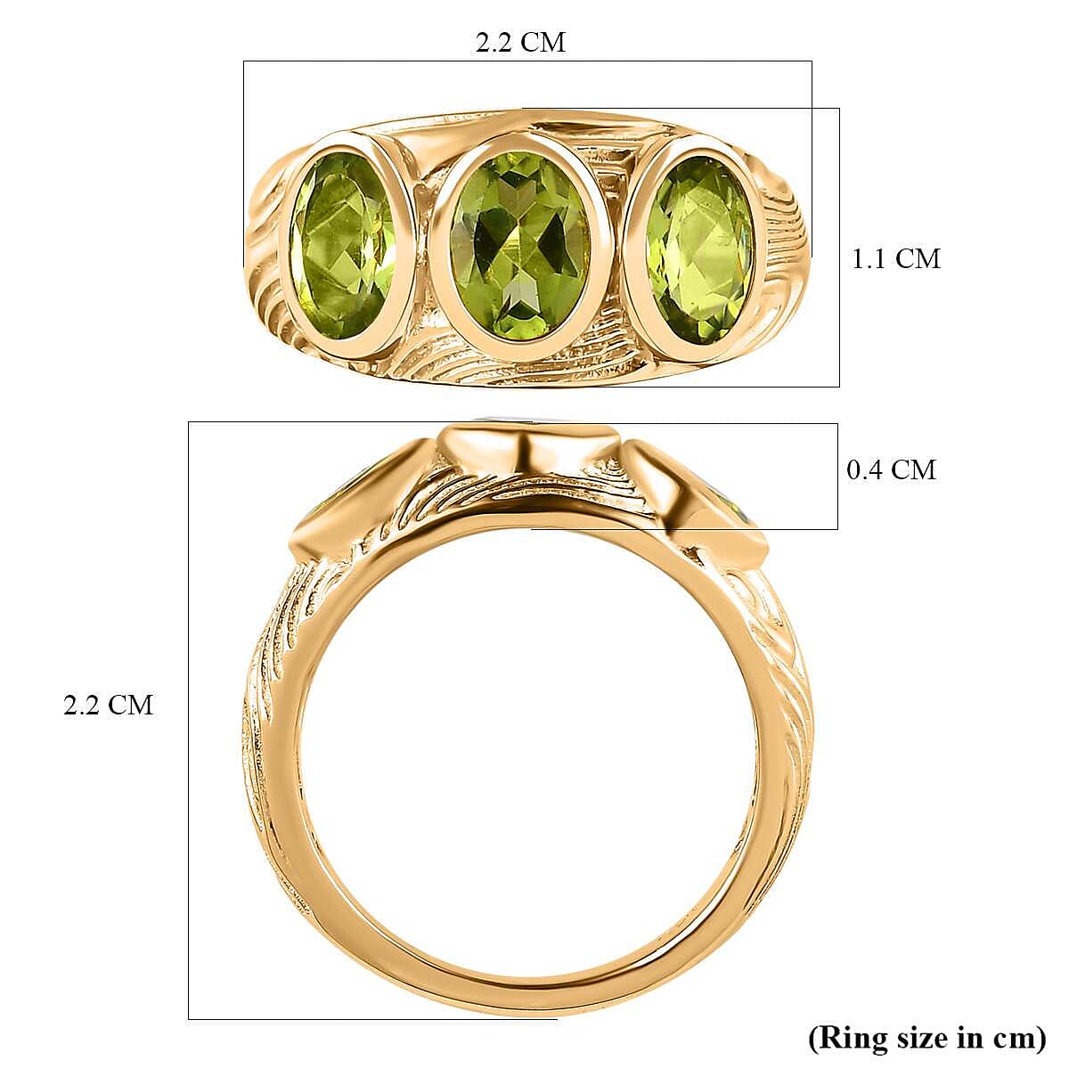 Hebei Peridot 3 Stone Ring in 18K Vermeil Yellow Gold Plated Sterling Silver 2.50 Ct 7579988 6