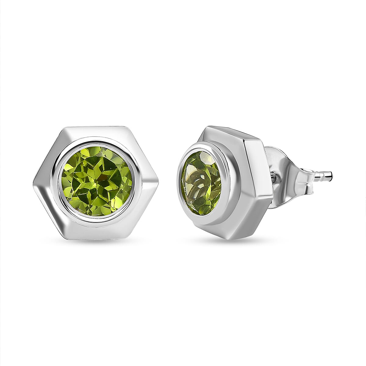 Hebei Peridot Solitaire Stud Earrings in Platinum Overlay Sterling Silver 1.80 Ct 7581351 0