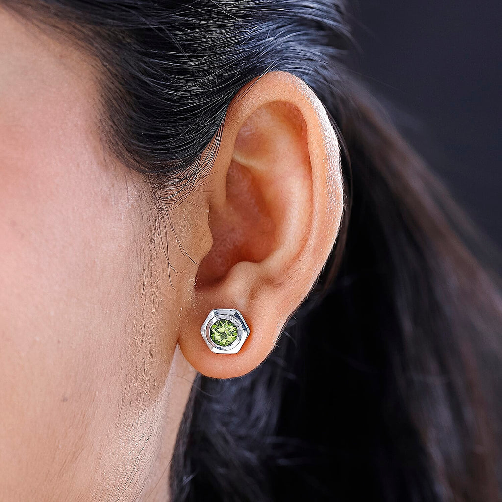 Hebei Peridot Solitaire Stud Earrings with Push Back in Platinum Overlay Sterling Silver 1.75 Ct.