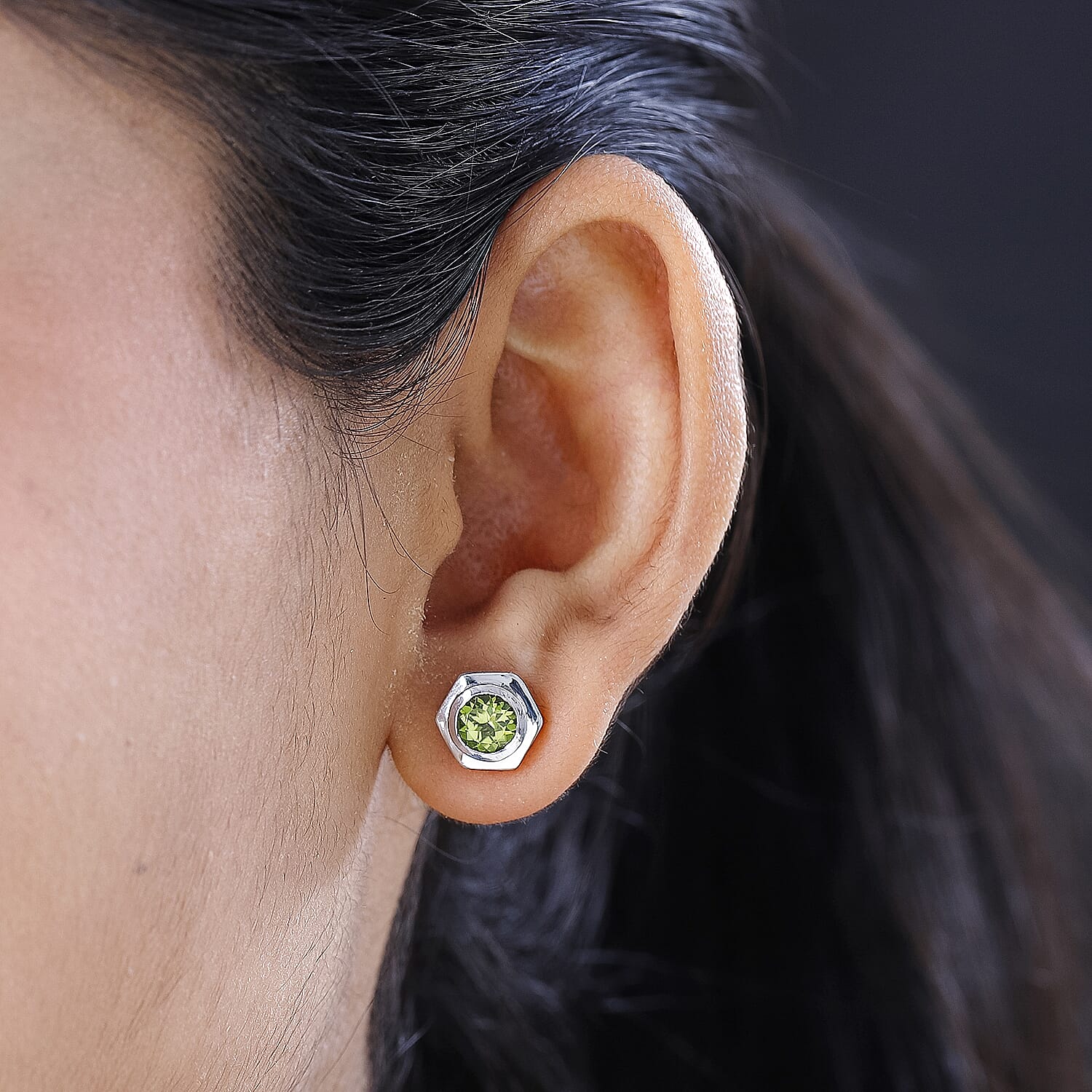 Hebei Peridot Solitaire Stud Earrings in Platinum Overlay Sterling Silver 1.80 Ct 7581351 3