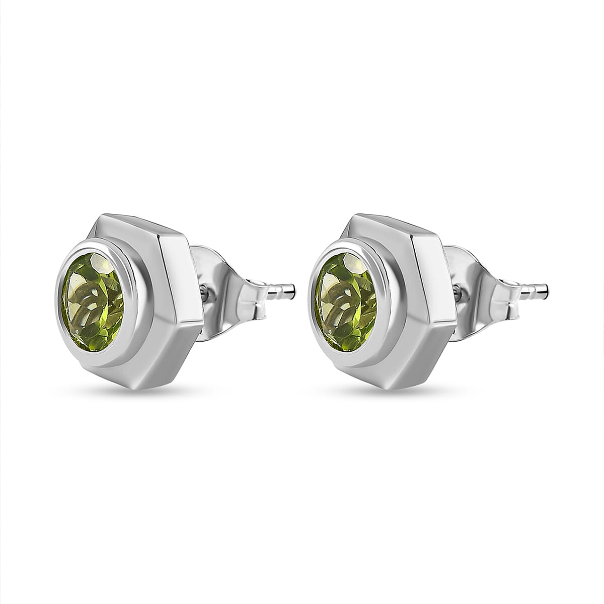 Hebei Peridot Solitaire Stud Earrings in Platinum Overlay Sterling Silver 1.80 Ct 7581351 4