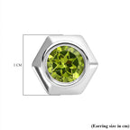 Hebei Peridot Solitaire Stud Earrings with Push Back in Platinum Overlay Sterling Silver 1.75 Ct.
