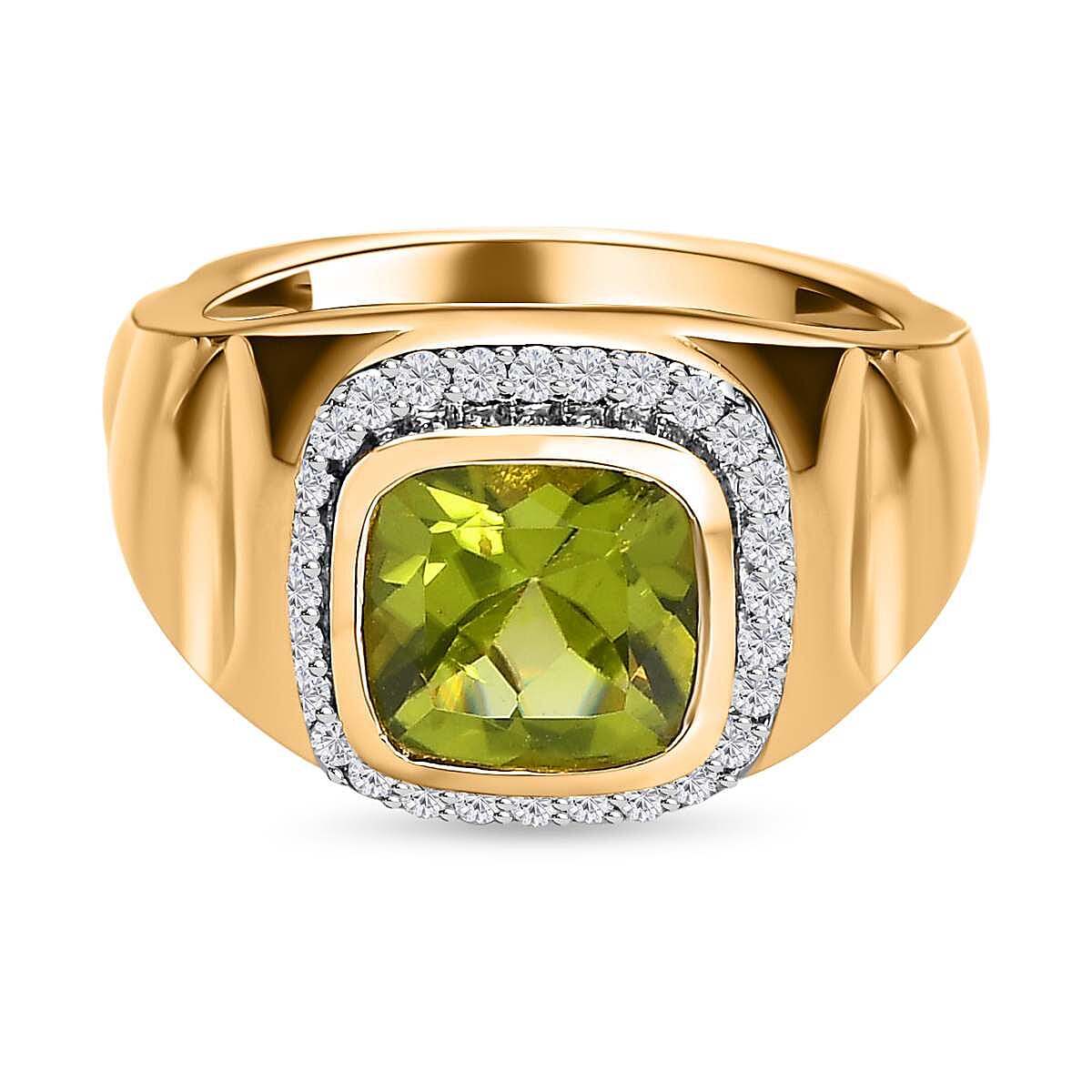 Hebei Peridot and Natural Zircon Ring in Sterling Silver with 18K Vermeil Yellow Gold 7581353 0