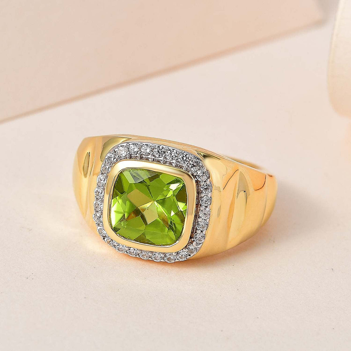 Hebei Peridot and Natural Zircon Ring in Sterling Silver with 18K Vermeil Yellow Gold 7581353 2