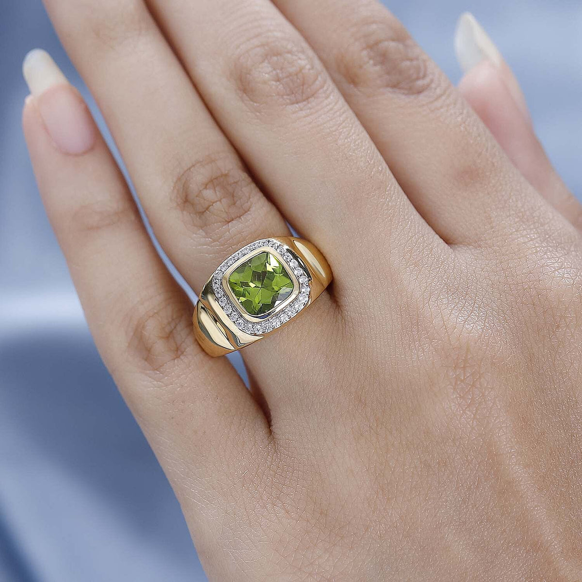 Hebei Peridot and Natural Zircon Ring in Sterling Silver with 18K Vermeil Yellow Gold 7581353 3
