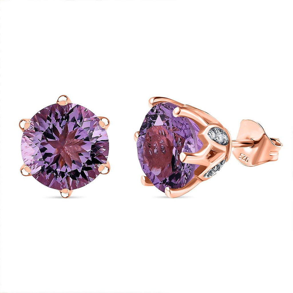 Ultimate Rose De France Amethyst & Natural Zircon Earrings in 18K Vermeil RG Plated Sterling Silver 8.31 Ct