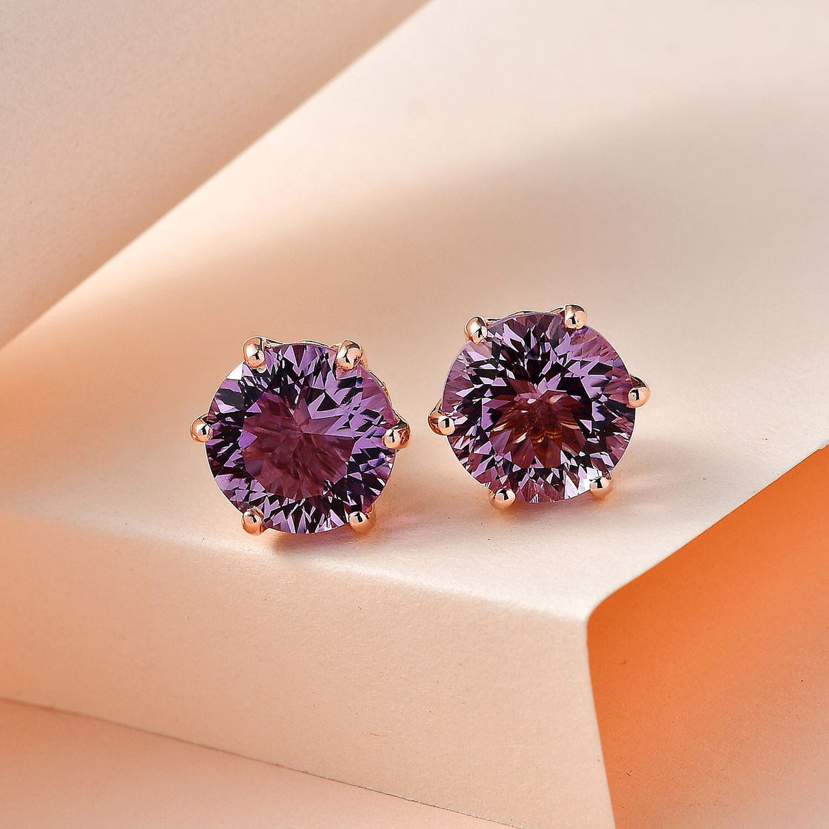 Ultimate Rose De France Amethyst &amp; Natural Zircon Earrings in 18K Vermeil RG Plated Sterling Silver 8.31 Ct 7573113 2