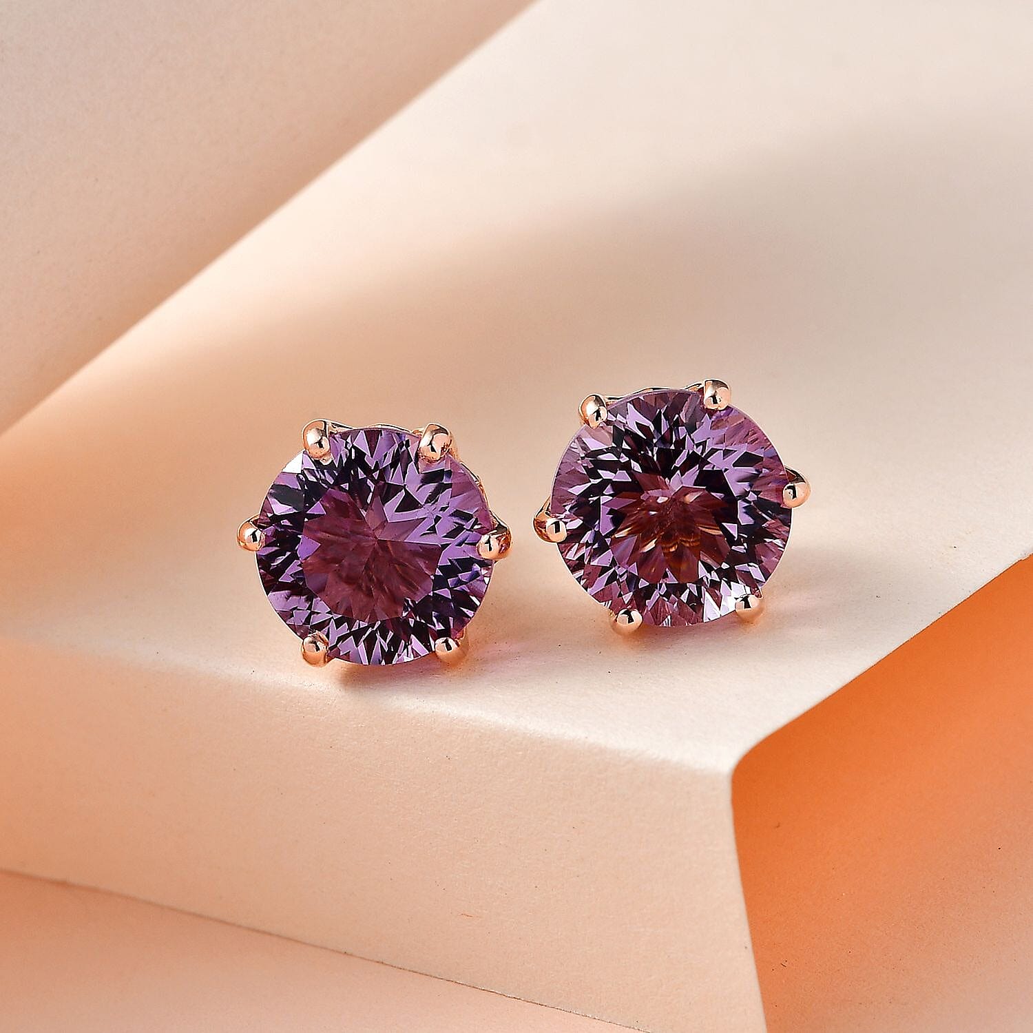 Ultimate Rose De France Amethyst &amp; Natural Zircon Earrings in 18K Vermeil RG Plated Sterling Silver 8.31 Ct 7573113 2