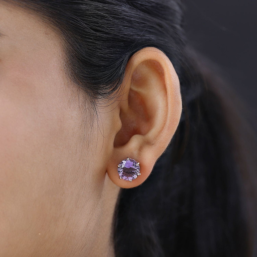 Ultimate Rose De France Amethyst & Natural Zircon Earrings in 18K Vermeil RG Plated Sterling Silver 8.31 Ct
