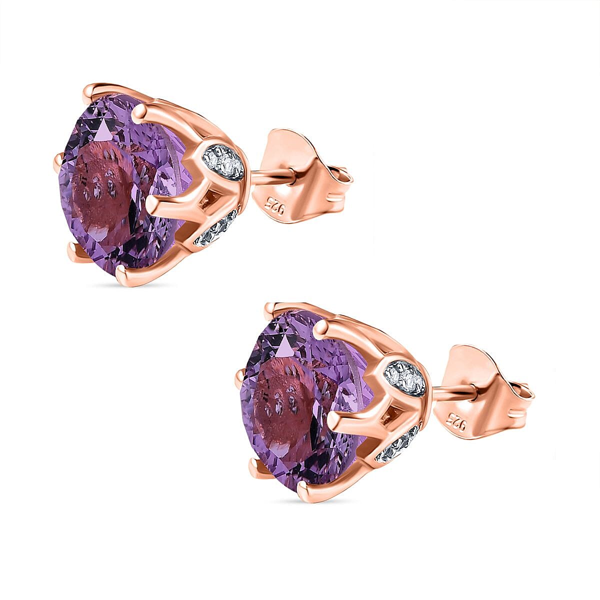 Ultimate Rose De France Amethyst &amp; Natural Zircon Earrings in 18K Vermeil RG Plated Sterling Silver 8.31 Ct 7573113 4