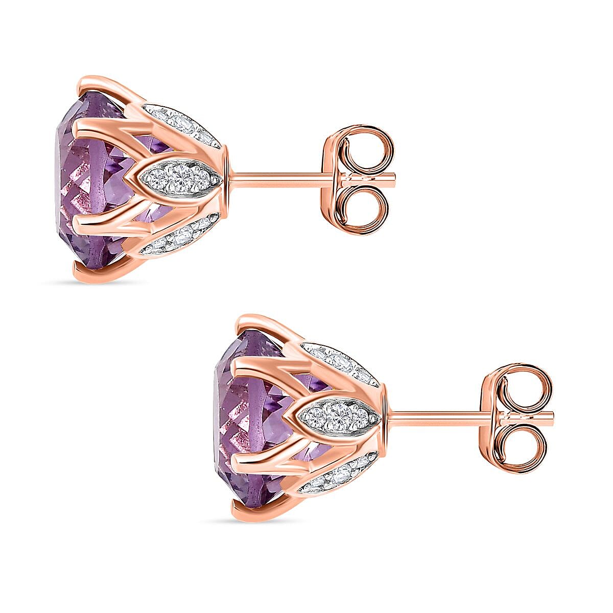 Ultimate Rose De France Amethyst &amp; Natural Zircon Earrings in 18K Vermeil RG Plated Sterling Silver 8.31 Ct 7573113 5